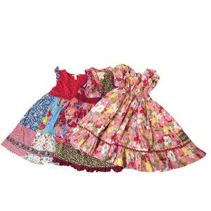 Matilda Jane Girl Dresses Size 4 Lot Of 3 Ruffles Pink Red Blue EUC